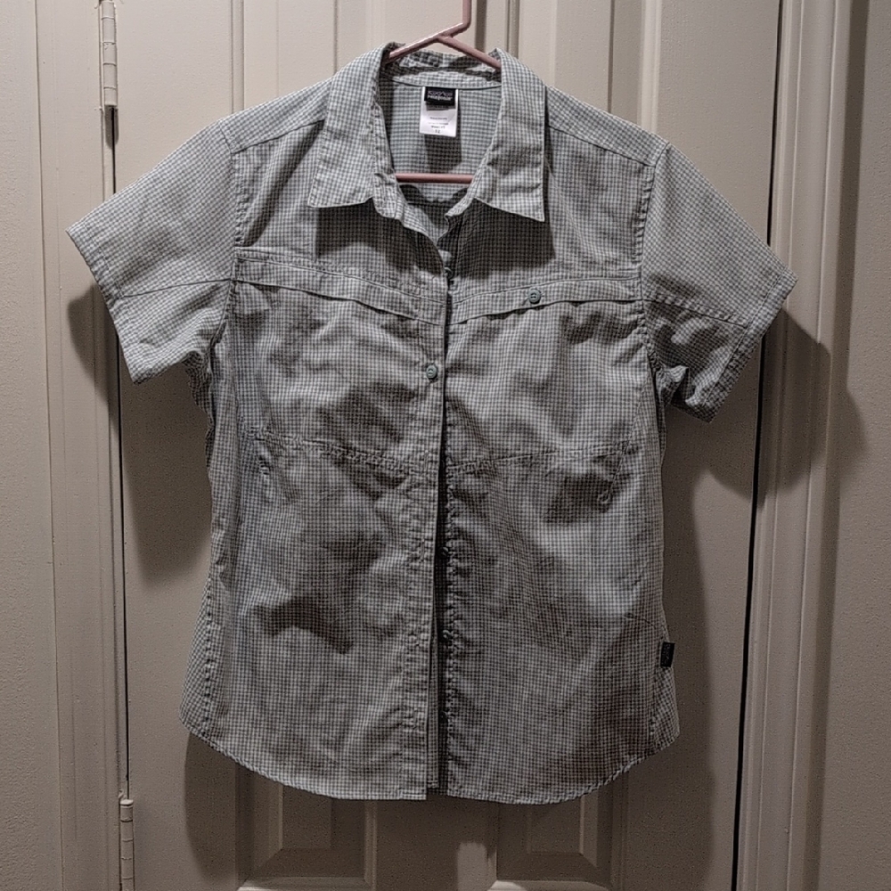 Patagonia Green Checkered Short Sleeve Shirt Organic Cotton Blend